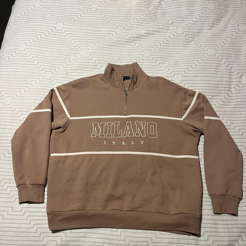 Vintage Milano Quarter Zip Sweatshirt  in Brown with Cream Trim